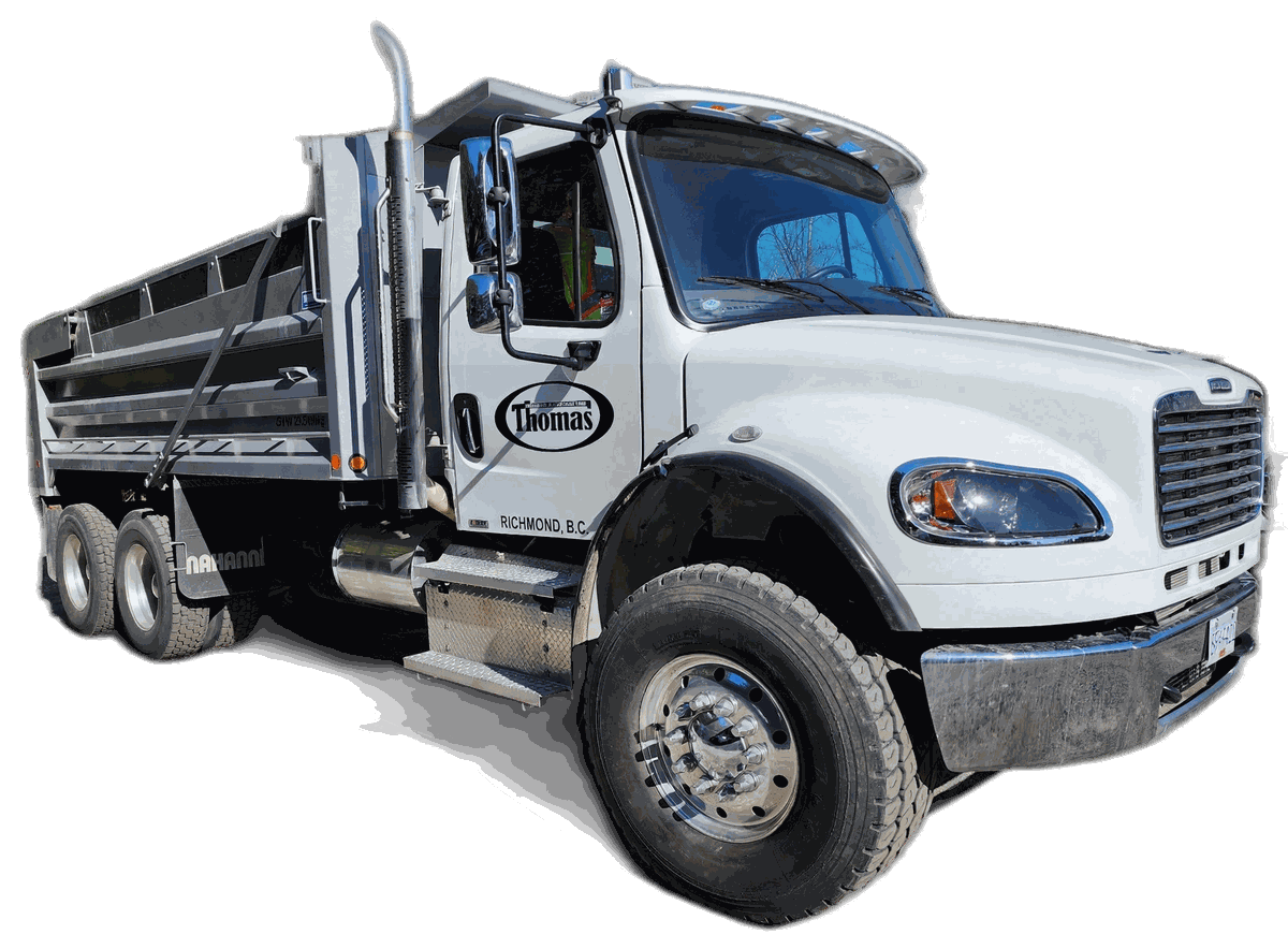The Thomas Trucking dump truck, cut out against a plain background